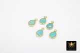 Natural Amazonite Teardrop Charms, Gold Plated Faceted Aqua Blue Gemstones #2828, Sterling Silver Pendants