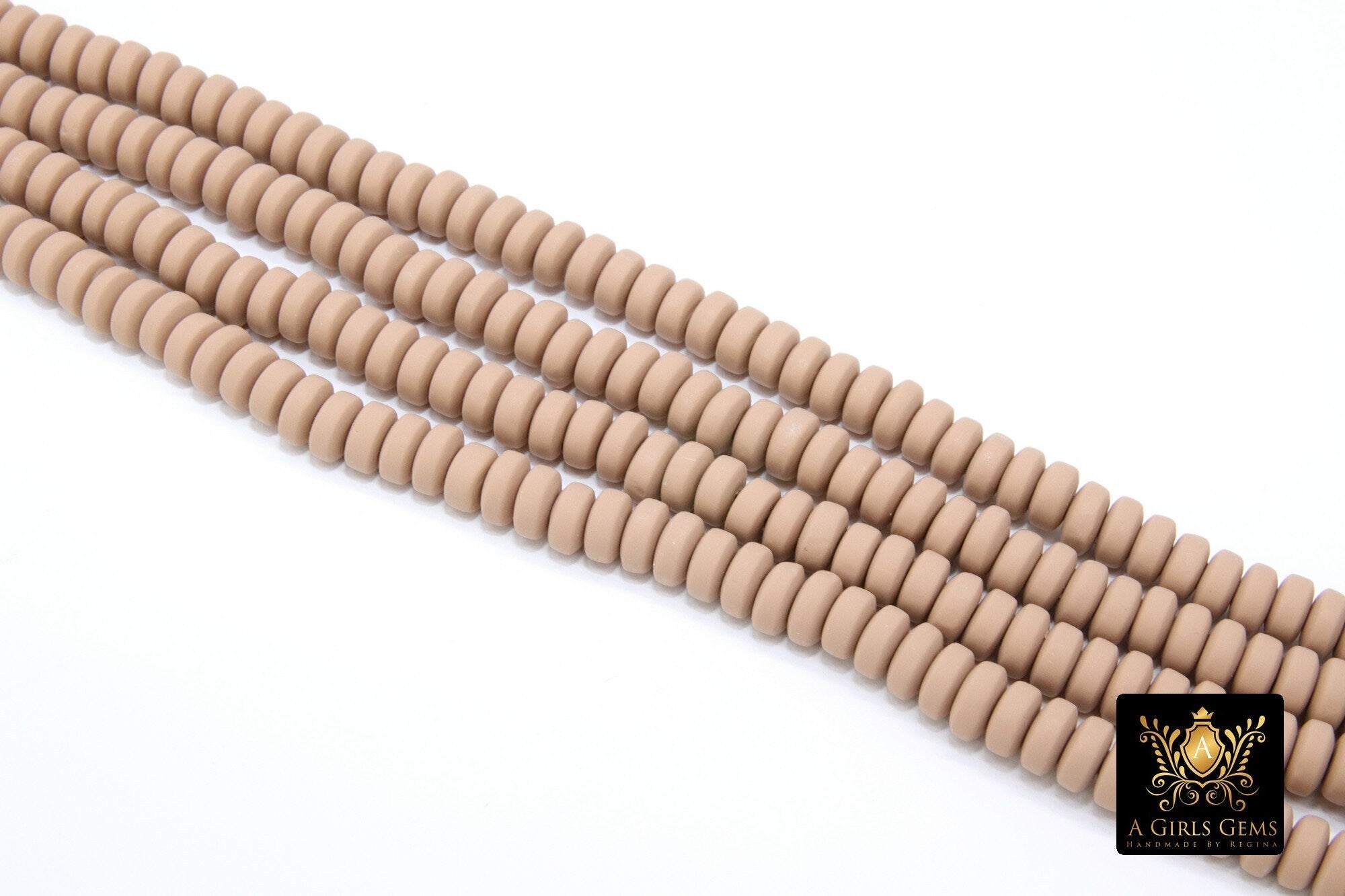 6 mm Tan Clay Rondelle Beads, Beige Heishi Flat Beads in Polymer Clay Disc CB #204, 3 mm Thick Stone Beads