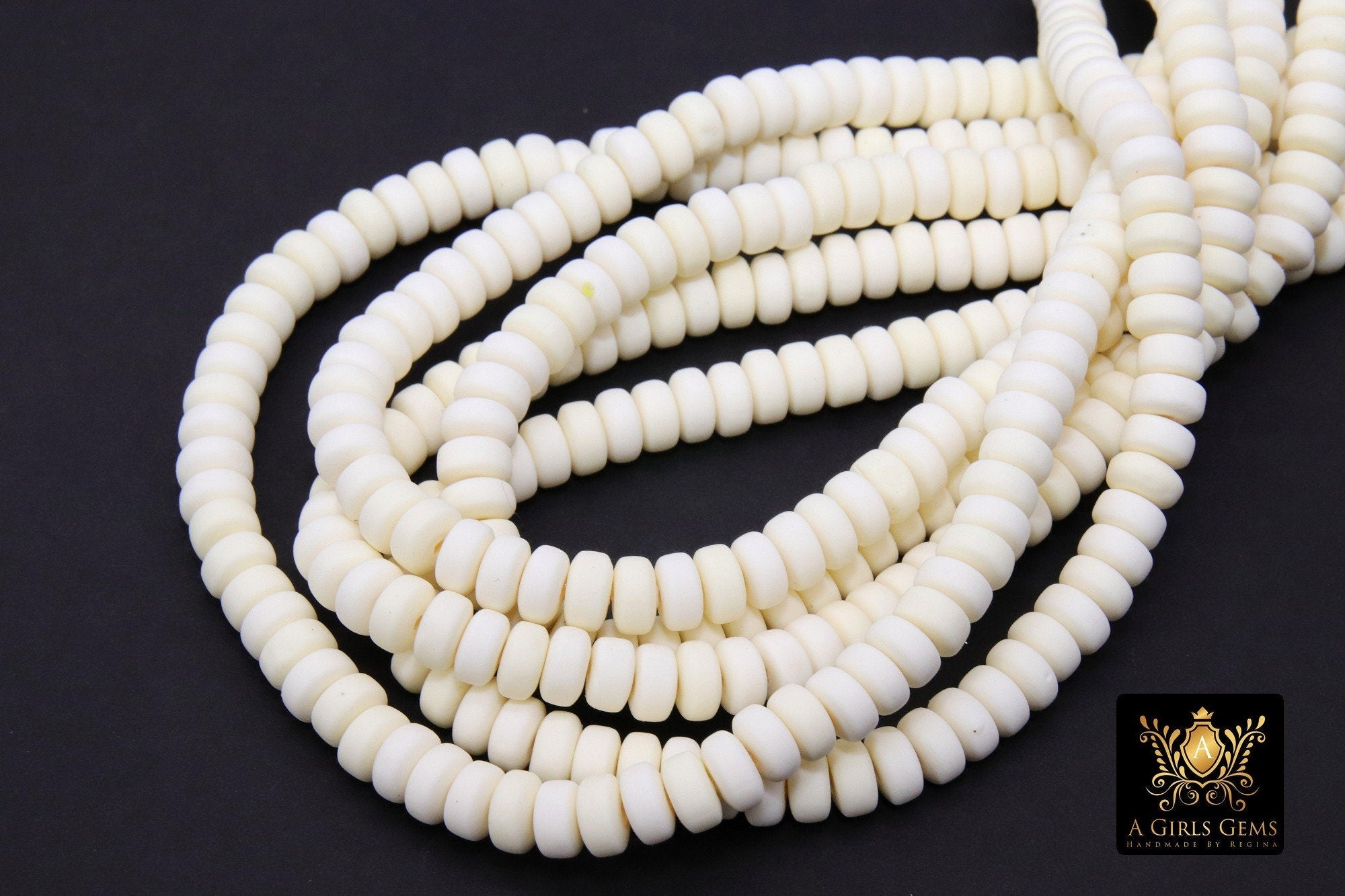 6 mm Ivory Clay Rondelle Beads, Creamy White Heishi Flat Beads in Polymer Clay Disc CB #205, 3 mm Thick Stone Beads
