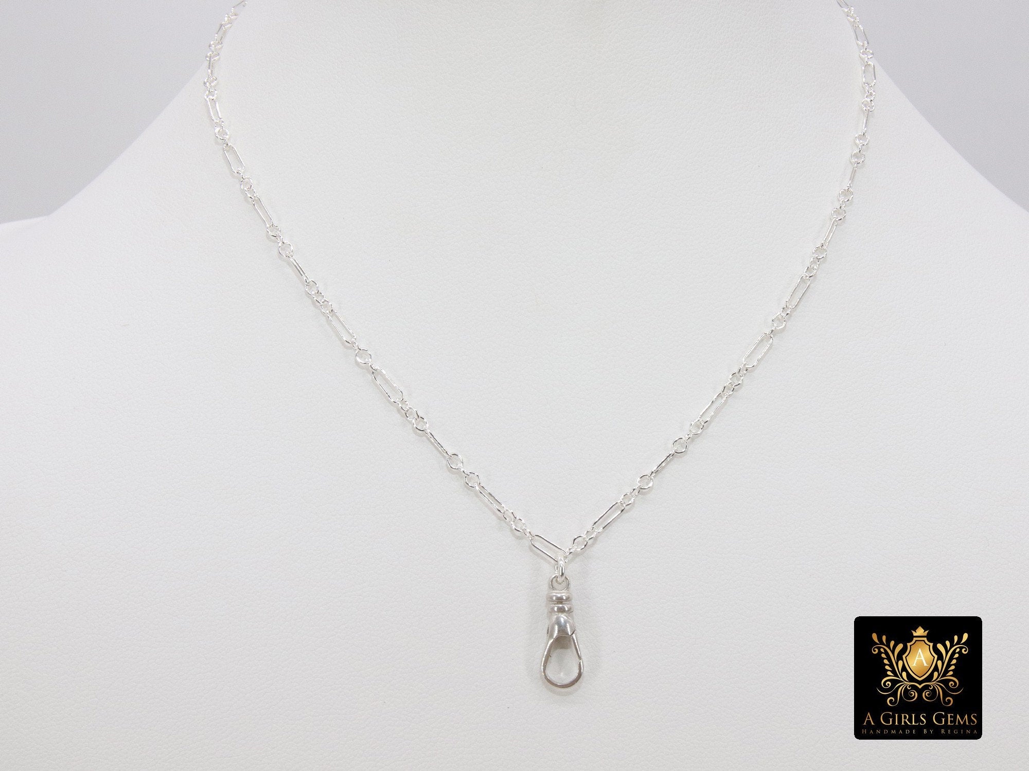 Silver Swivel Fob Chain Necklace, 925 Sterling Silver Rectangle Rolo Chain, Front Clasp Paperclip Chain Link Dainty Choker