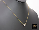14 K Gold Filled CZ Chain Necklace, Gold Dainty Hammered Chain with Cubic Zirconia Charm Choker