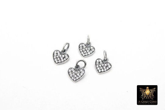 Gold CZ Heart Charms, Genuine Gold over 925 Silver Heart Charms, AG 165