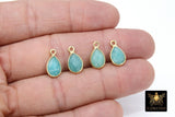 Natural Amazonite Teardrop Charms, Gold Plated Faceted Aqua Blue Gemstones #2828, Sterling Silver Pendants