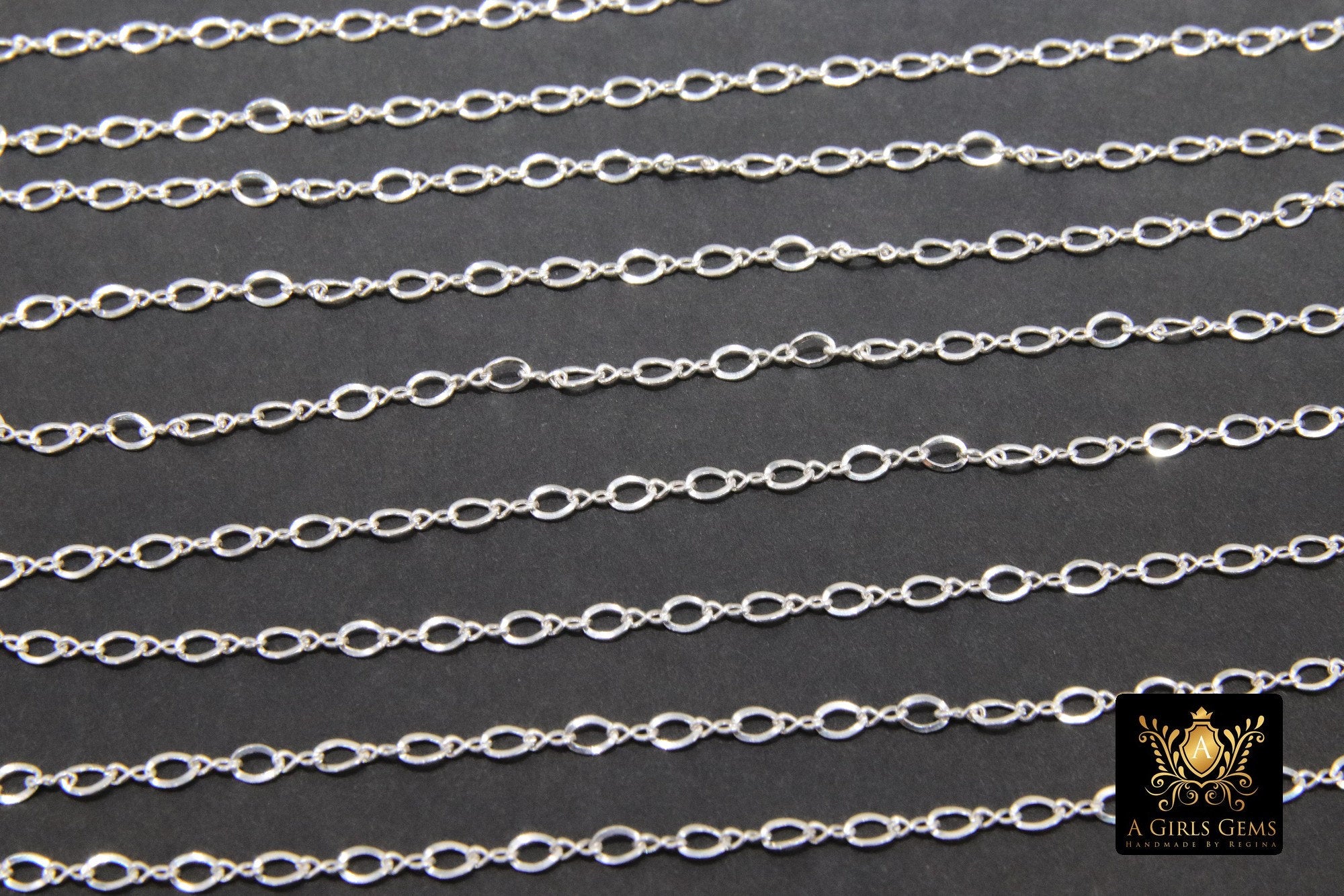 925 Sterling Silver Flat Chains, 3.3 Figure 8 Oval Cable Unfinished Dainty Chain, By The Foot Jewelry Chain