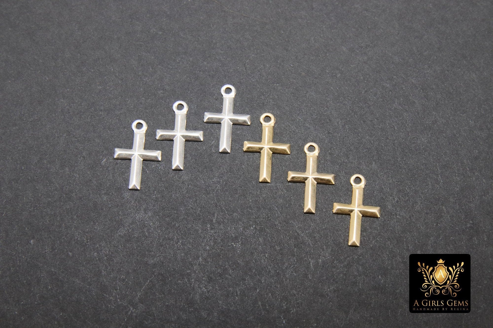 14 K Gold Filled Cross Charms, 2 Pc 925 Sterling Silver Tiny Crosses #2126, 7 x 11 mm Minimalist 14 20 Jewelry