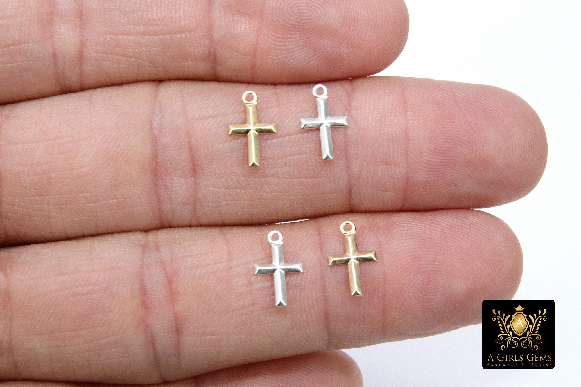 14 K Gold Filled Cross Charms, 2 Pc 925 Sterling Silver Tiny Crosses #2126, 7 x 11 mm Minimalist 14 20 Jewelry