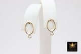 14 K Gold Hoop Stud Earrings, High Quality Gold Filled Oval Ring Stud Post Findings #2841, 1 Loop Egg Shaped Minimalist Hoops