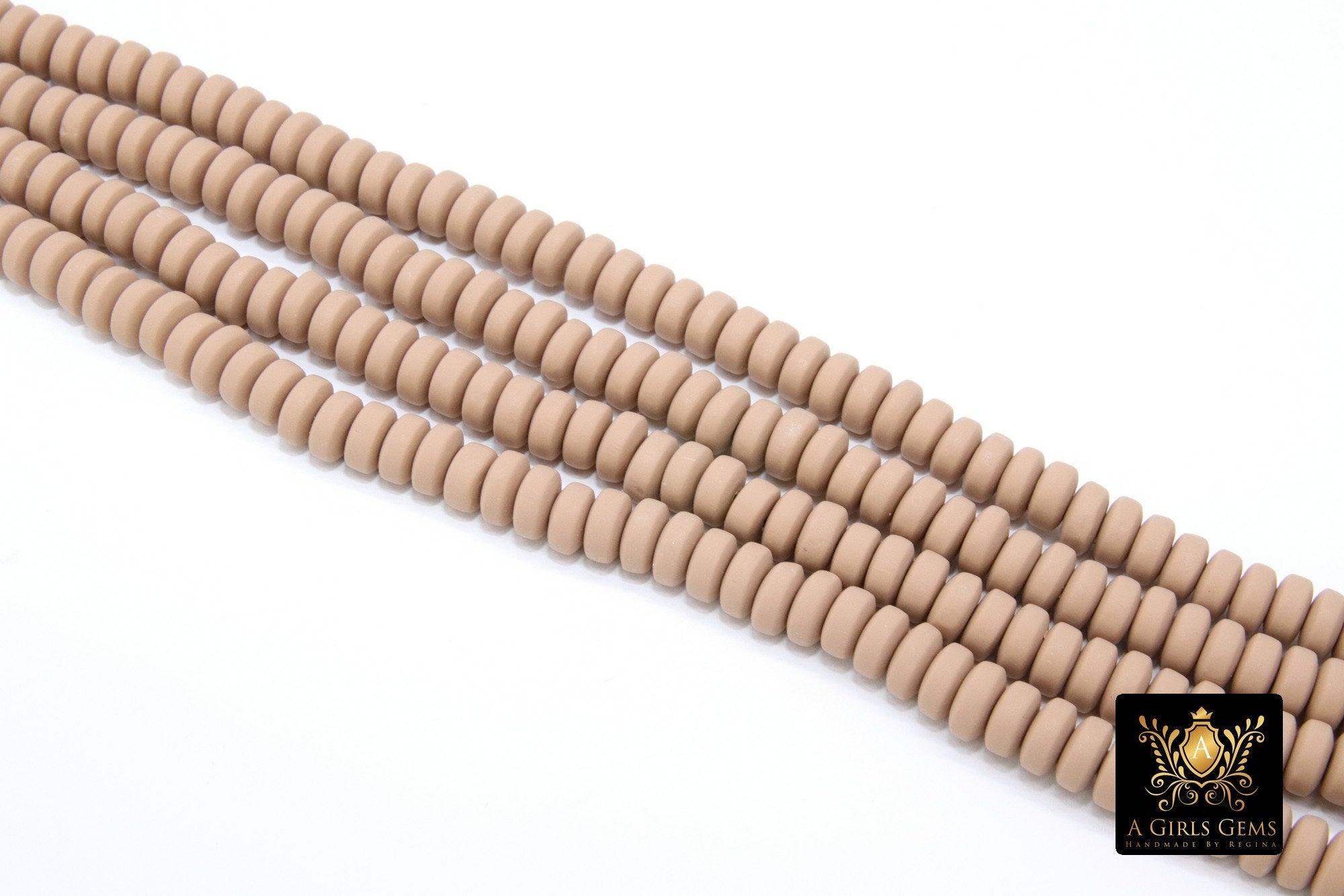 6 mm Tan Clay Rondelle Beads, Beige Heishi Flat Beads in Polymer Clay Disc CB #204, 3 mm Thick Stone Beads