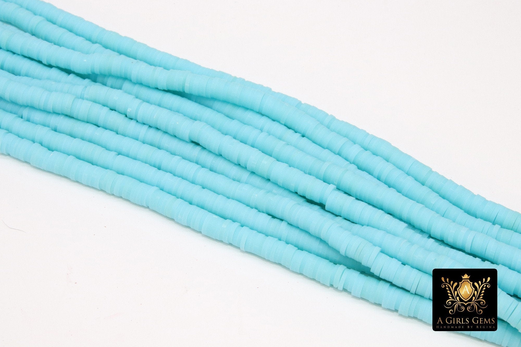 2 Strands 6 mm Clay Flat Beads, Sky Blue Heishi beads in Polymer Clay Disc CB #211, Light Blue Rondelle