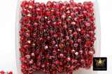 Red Faceted Rosary Chain, 4 mm Beaded Cranberry AB Chains CH #421, Gunmetal Black Wire Wrapped