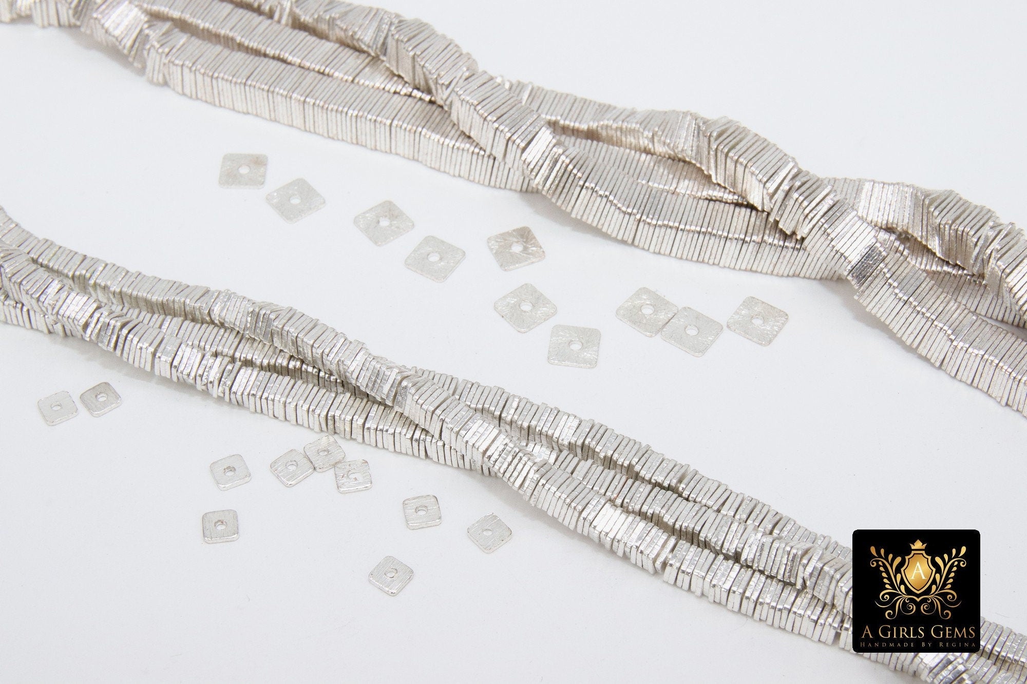 Silver Flat Spacer Beads, 20- 280 pcs Square Brushed Silver Metal Discs #3060, Heishi Rondelle
