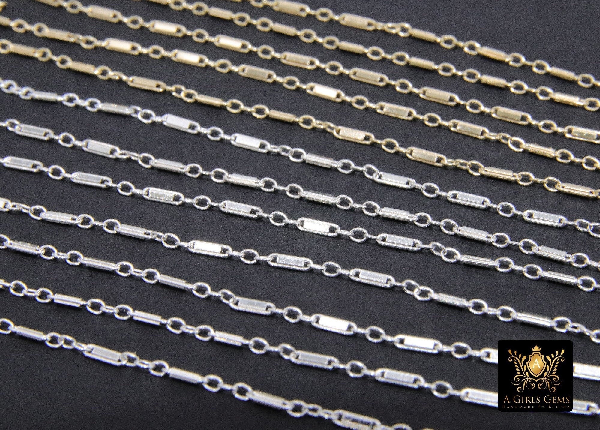 14 K Gold Filled Bar Jewelry Chains, 14 20 Gold CH #821, 925 Sterling Silver 5 mm Bars and Rolo