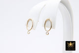 14 K Gold Hoop Stud Earrings, High Quality Gold Filled Oval Ring Stud Post Findings #2841, 1 Loop Egg Shaped Minimalist Hoops