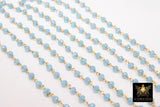 Blue Crystal Rosary Chain, 4 mm Gold Chains for Jewelry Making CH #423, Maui Ocean Blue Beaded Rosary