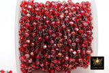 Red Faceted Rosary Chain, 4 mm Beaded Cranberry AB Chains CH #421, Gunmetal Black Wire Wrapped