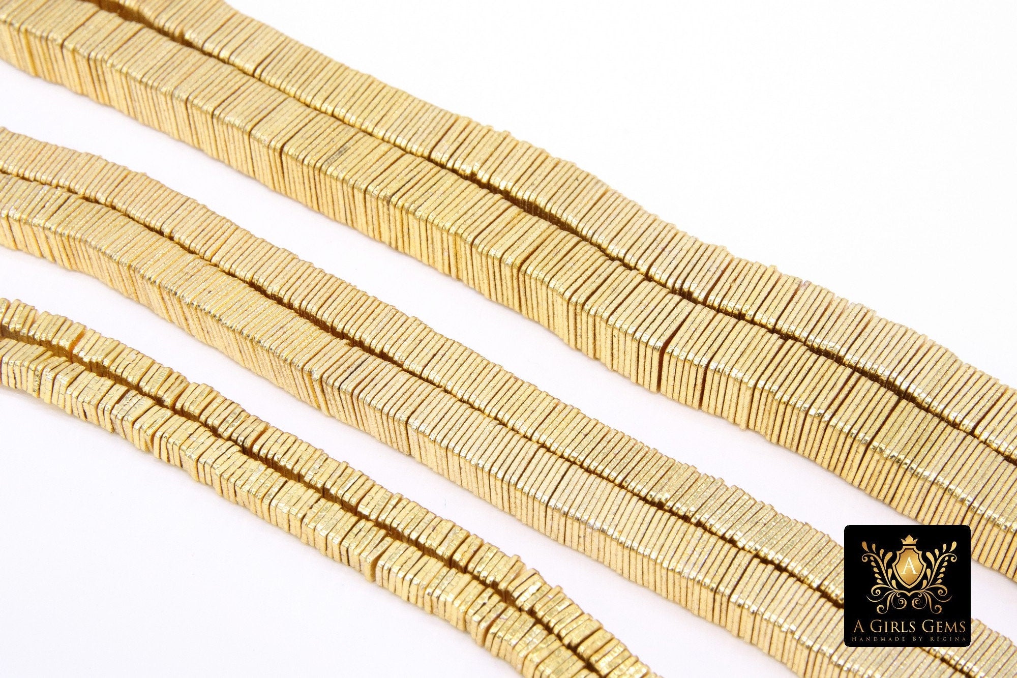 Gold Flat Spacer Beads, 20- 280 pcs Square Brushed Gold Metal Discs #2990, Heishi Rondelle