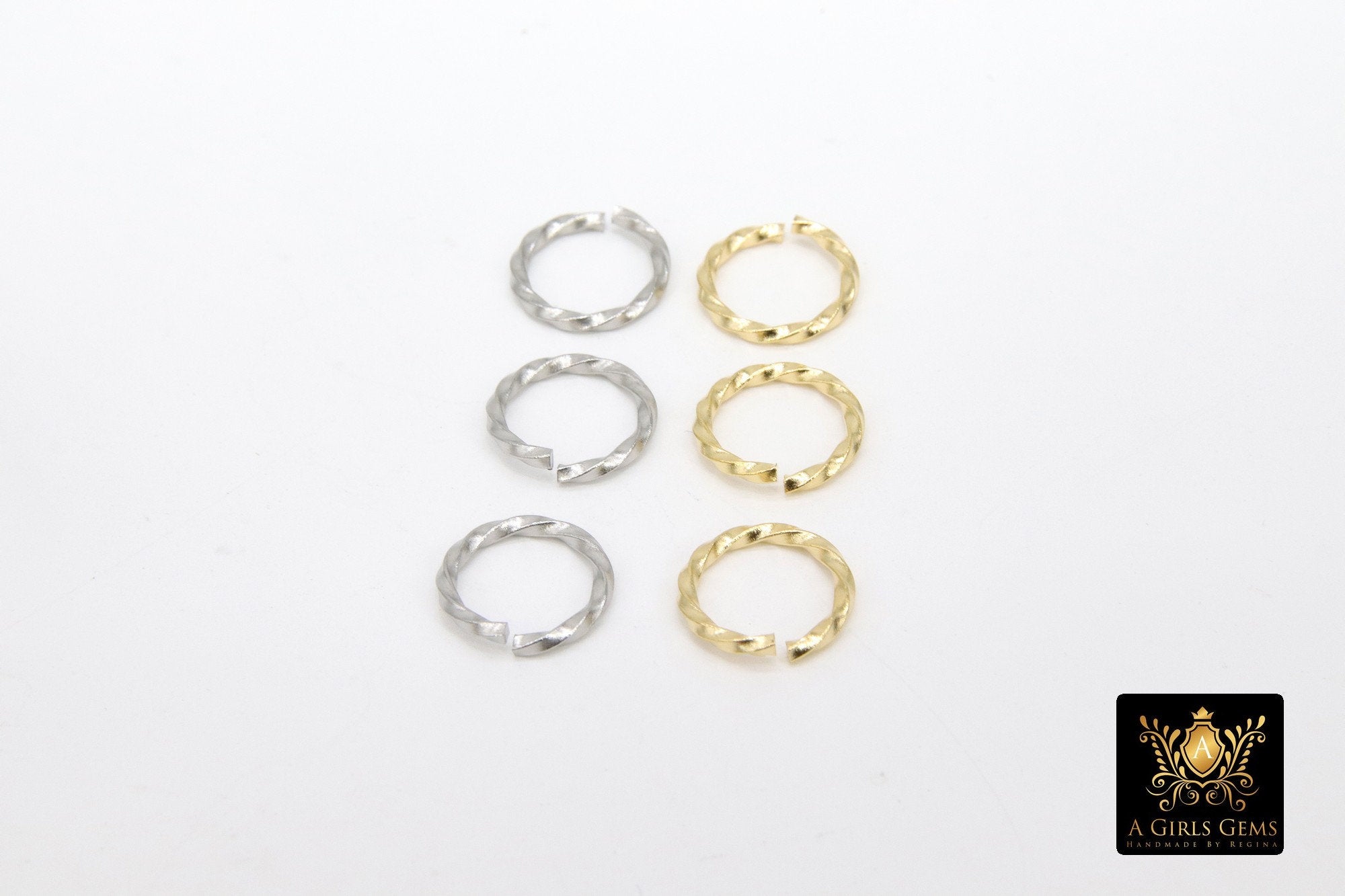 Stainless Steel Gold Jump Rings, 10 mm Open Twisted Silver Rings #858, Large Textured 16 Gauge