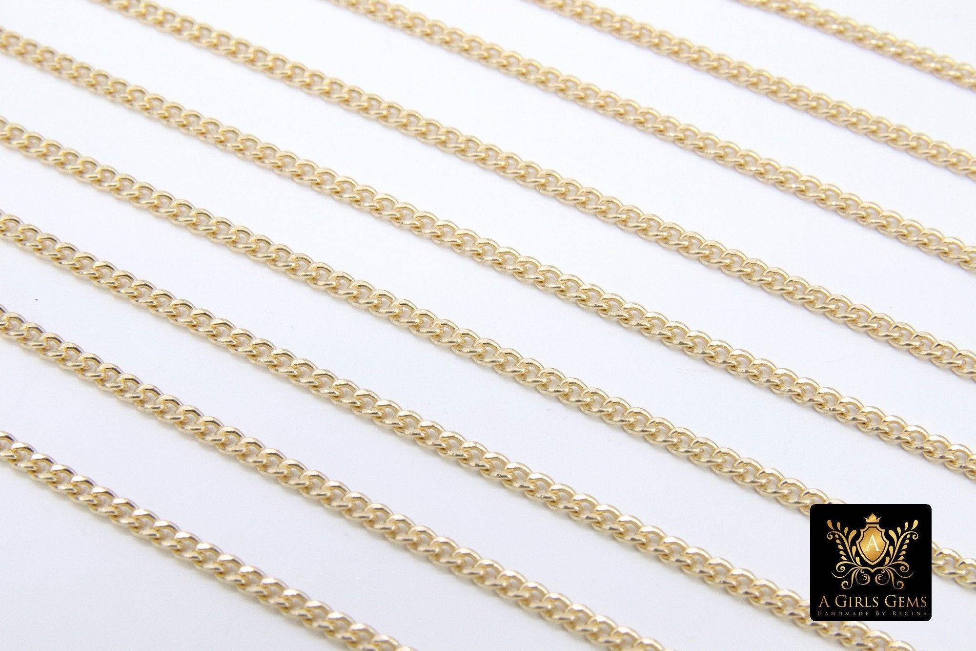 14 K Gold Filled Curb Chain, 2.7 mm 14 20 Gold Dainty Curb Chain CH #732, 2.0 mm Unfinished Cable Jewelry Chain