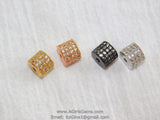 CZ Pave Barrel Beads, 6 x 8 mm Rose Gold Tube #249, Silveror Black Plated Cubic Zirconia Drum