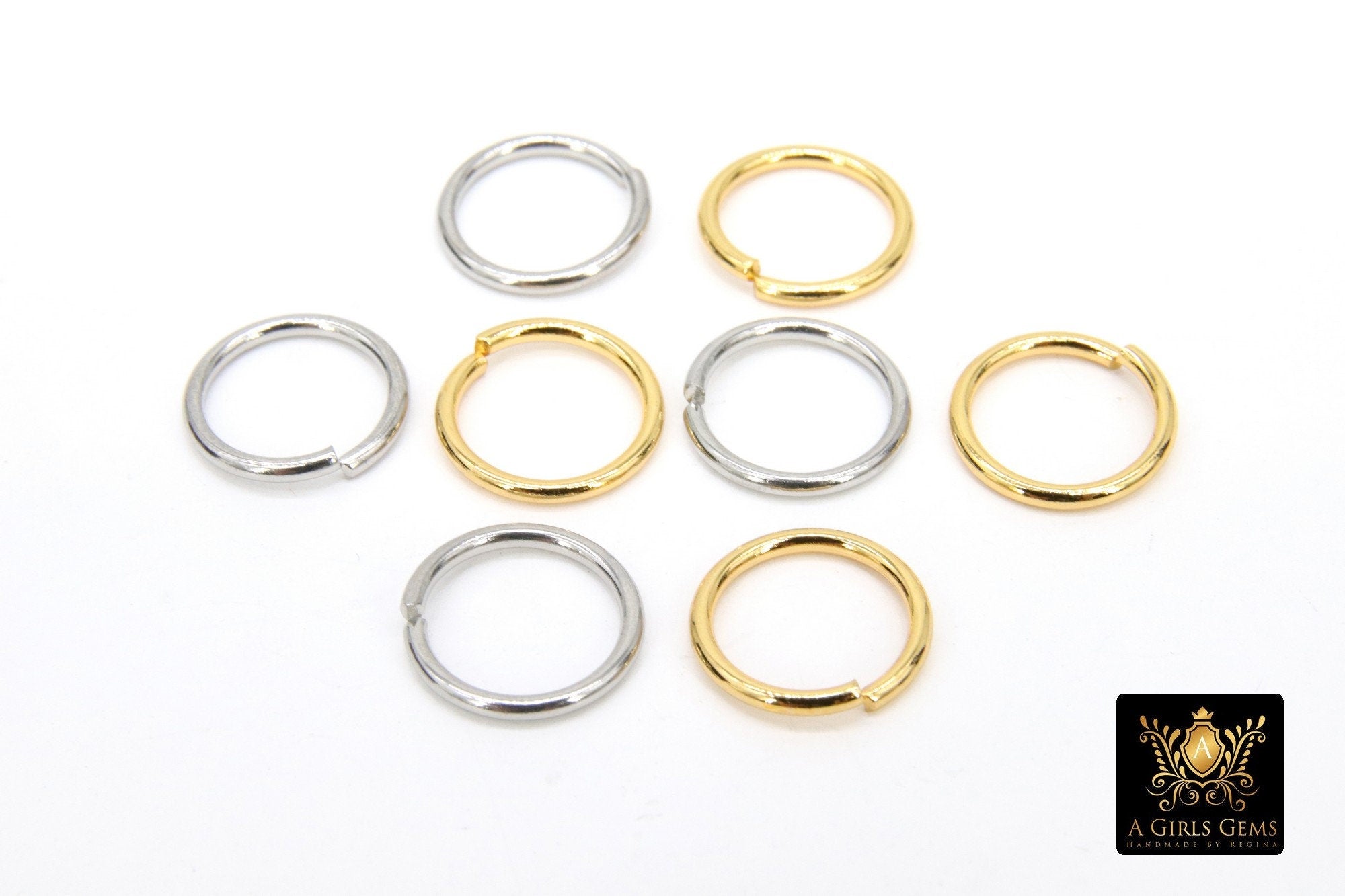 Stainless Steel Gold Jump Rings, Smooth 13 mm Open Silver Rings #413, Large Strong 15 Gauge