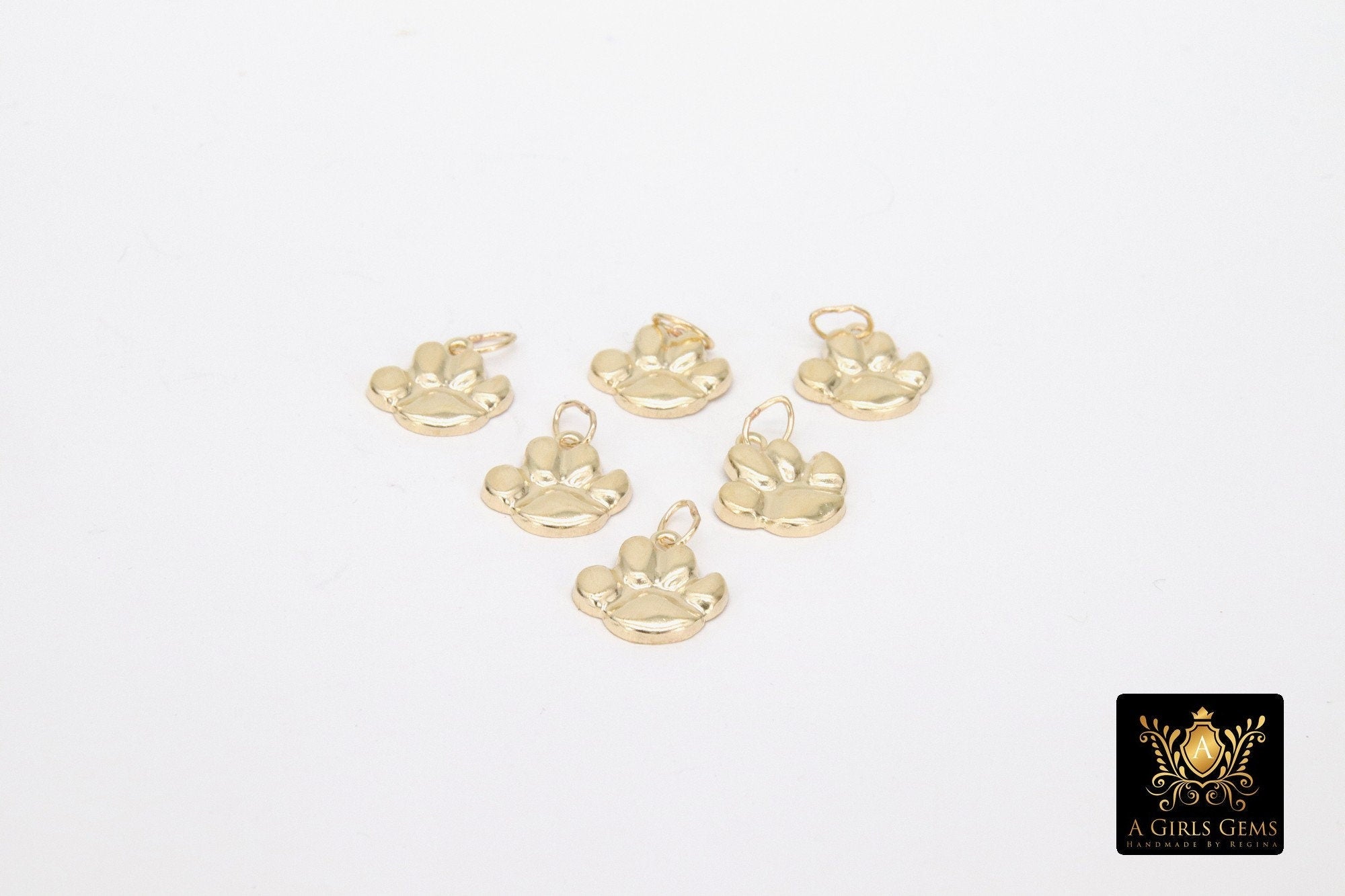 14 K Gold Filled Tiger Paw Charm, 10 mm Gold Animal Charm #818, Dog Paw Charms