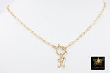14 K Gold Initial Paperclip Chain Necklace, Genuine 14 K Gold Filled Toggle Choker, Gold Script Letters