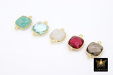 Square Gemstone Connectors, Gold Birthstone Links AG #3545, Gold Plated 925 Sterling Silver