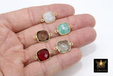 Square Gemstone Connectors, Gold Birthstone Links AG #3545, Gold Plated 925 Sterling Silver