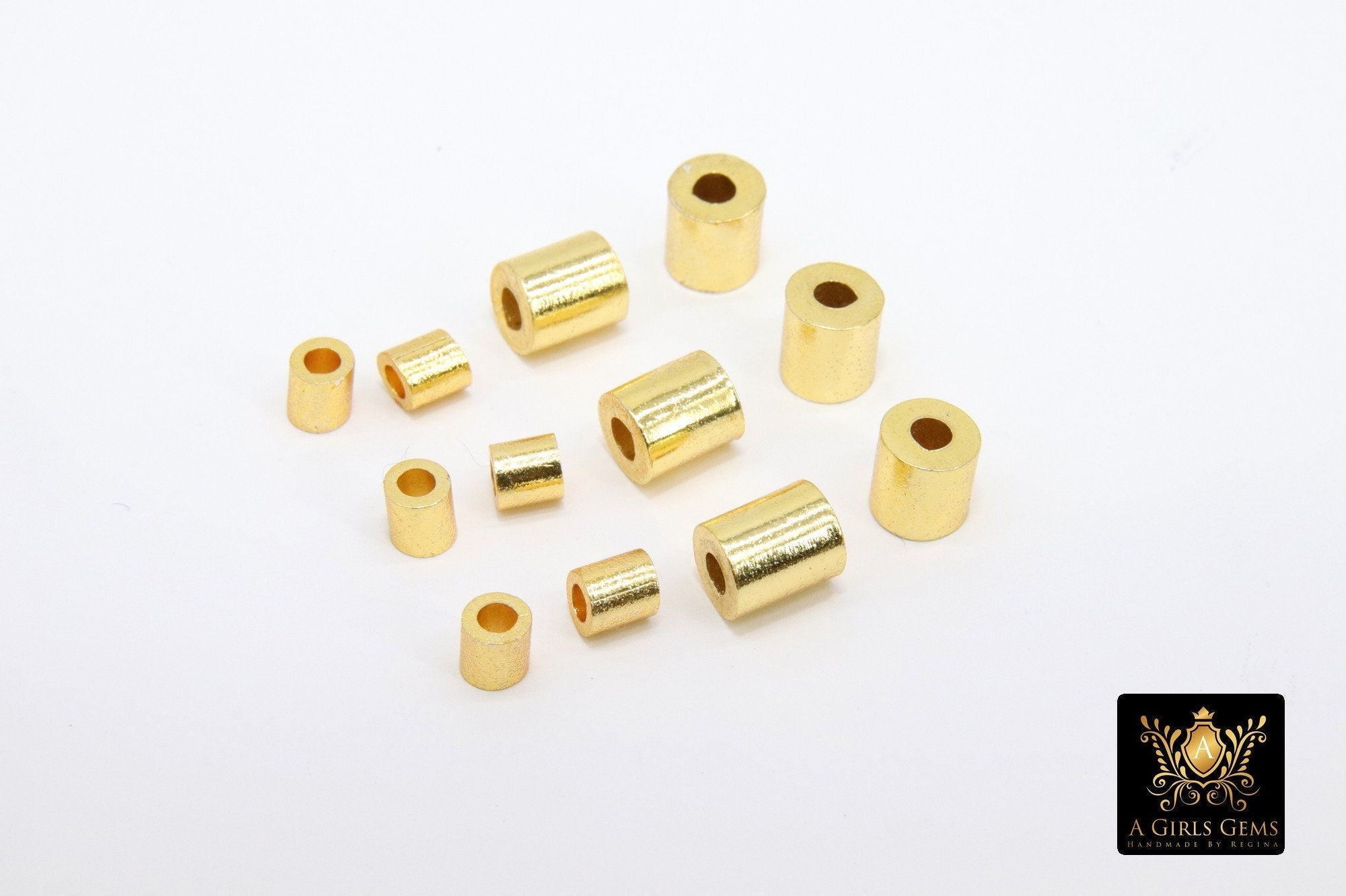 Smooth Gold Drum Beads, 4 mm or 6 mm Barrel Bead #3130, Long Round Tube Cylinder