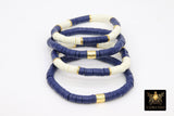 Heishi Beaded Bracelet, Navy and Off White Gold Stretchy Bracelet #3331, Team School Spirit Clay Beaded Bracelets