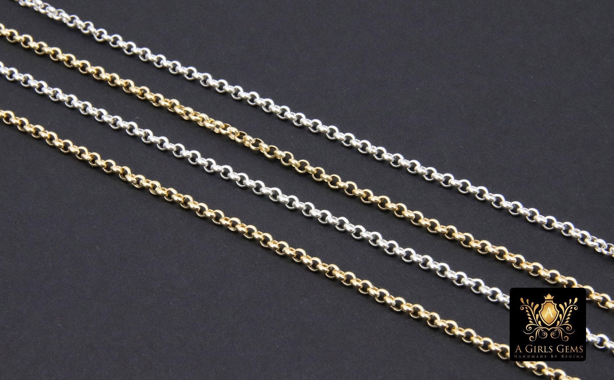 925 Sterling Silver Rolo Chains, 2 mm 2.2 mm 3.7 mm 925 Sterling CH #764, Thick Unfinished