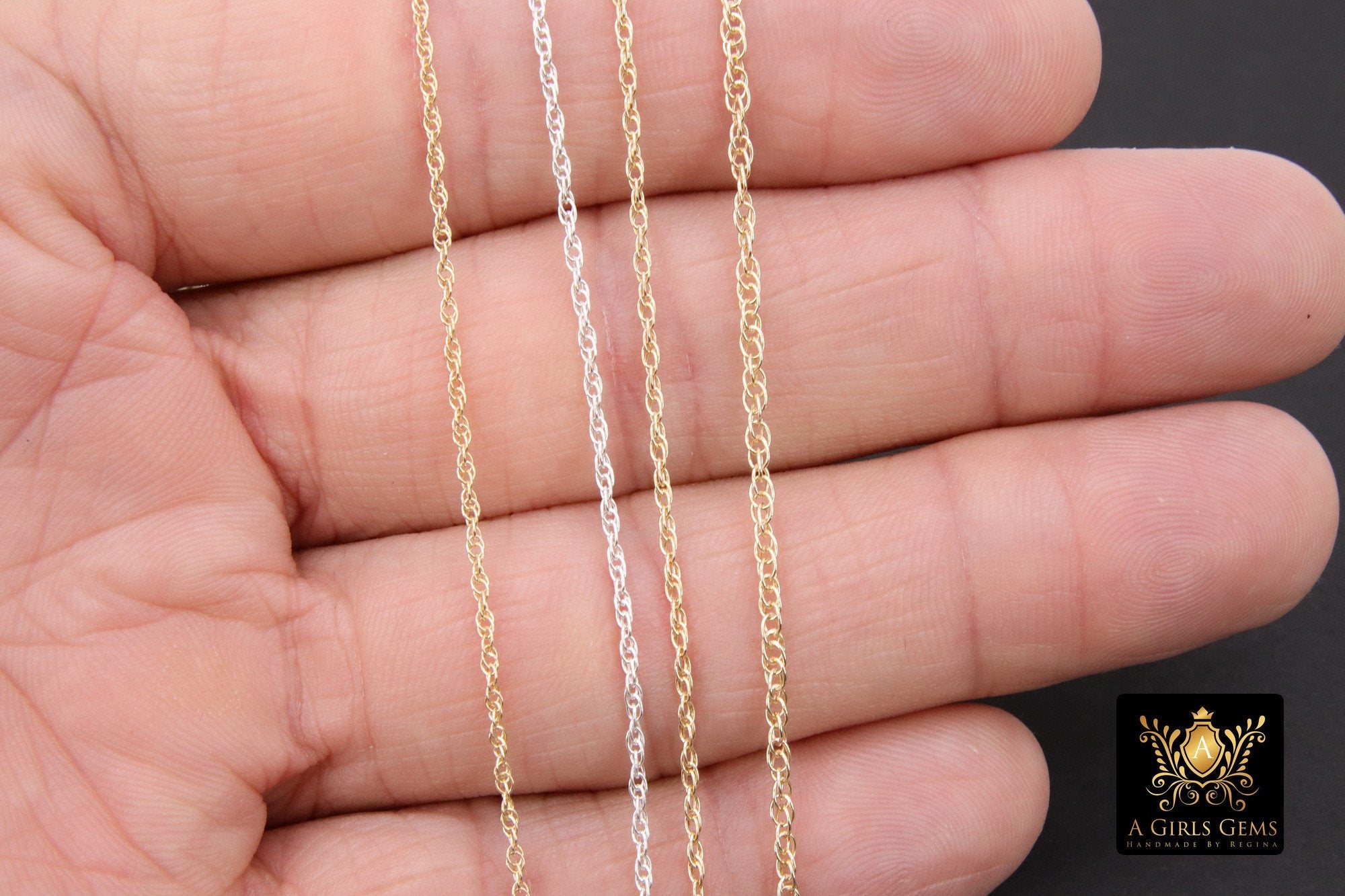 14 K Gold Filled Rope Jewelry Chain, 925 Sterling Silver CH #811, USA Gold 1.8 mm,1.5 mm