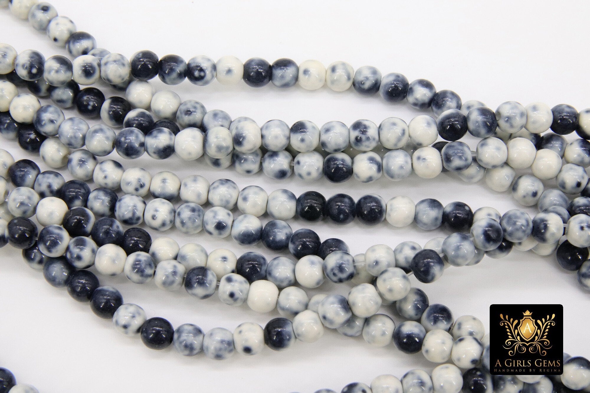 Black and White Jade Beads, 4 mm Black and White beads, Boho Beads BS #244