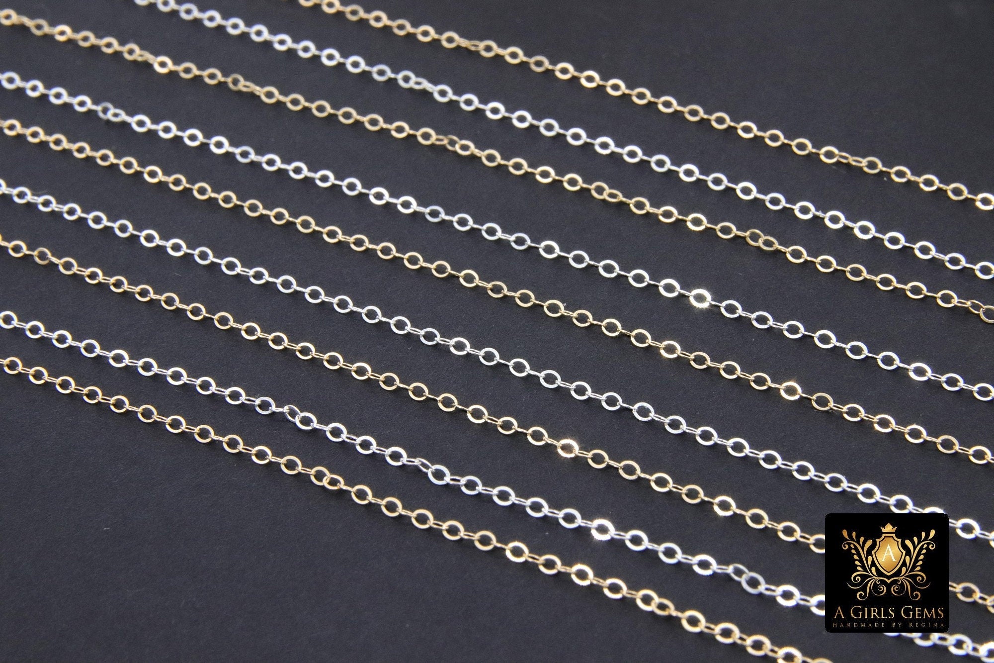 925 Sterling Sliver Hammered Cable Chains, 2.1 mm 14 K Gold Filled CH #728, Dainty Chain CH #836