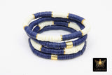 Heishi Beaded Bracelet, Navy and Off White Gold Stretchy Bracelet #3331, Team School Spirit Clay Beaded Bracelets