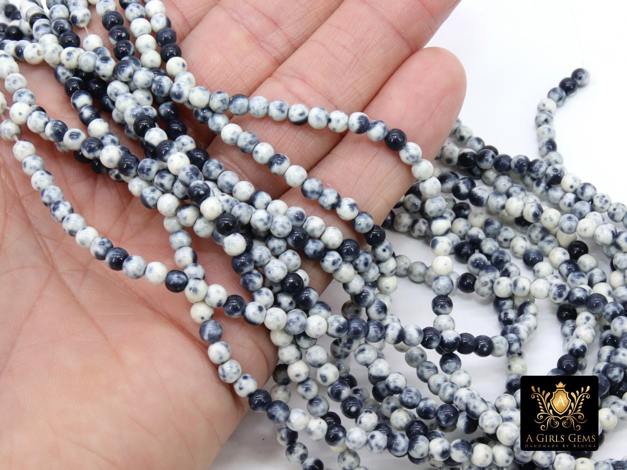 Black and White Jade Beads, 4 mm Black and White beads, Boho Beads BS #244