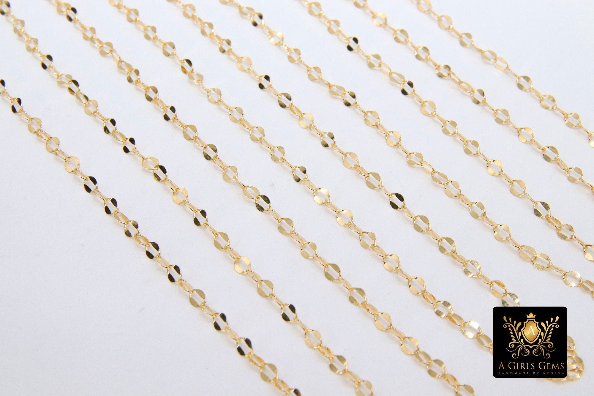 14 K Gold Filled Bar Jewelry Chains, 3 mm 14 20 Gold Sequin Bar CH #740, Unfinished