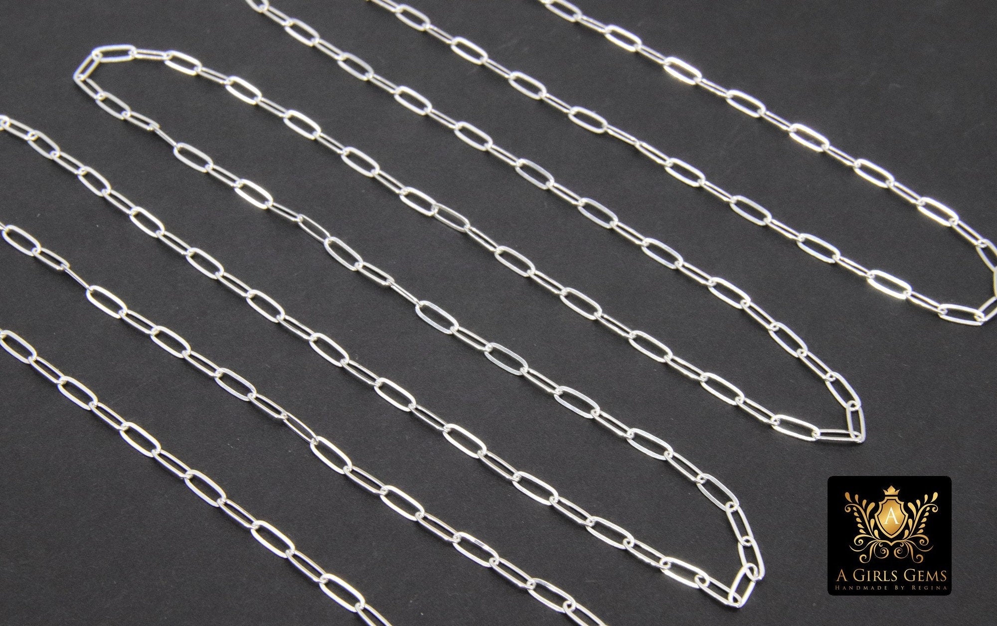 925 Sterling Silver Paperclip Chain, 7.3 mm 14 K Gold Filled Flat Chain CH #855, Unfinished Rectangle