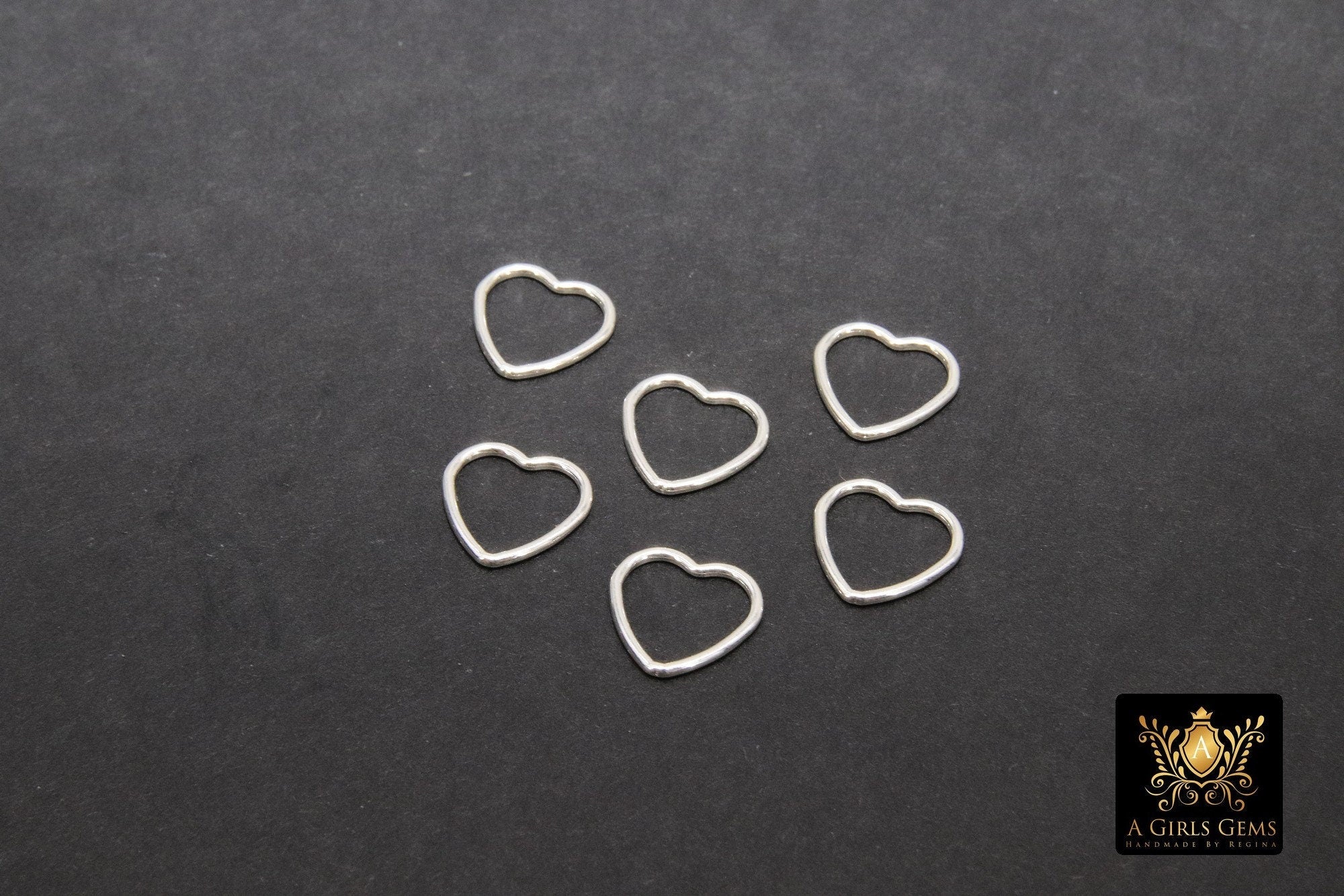 925 Sterling Silver Heart Charms, 9 mm 14 K Gold Filled Soldered Links #828, Jewelry Rings #2197