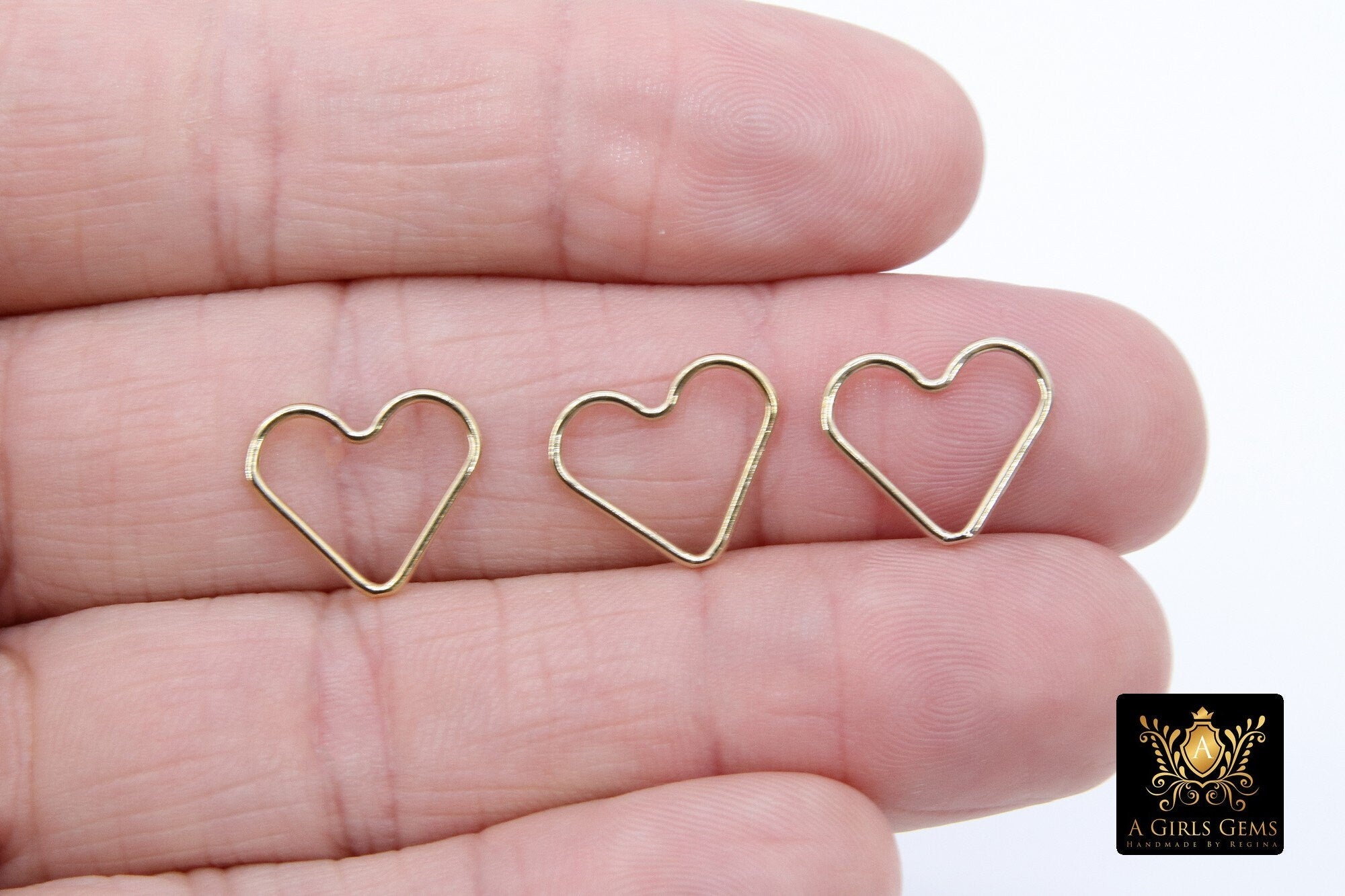 925 Sterling Silver Heart Charms, 13 mm 14 K Gold Filled Soldered Links #2201, Jewelry Rings