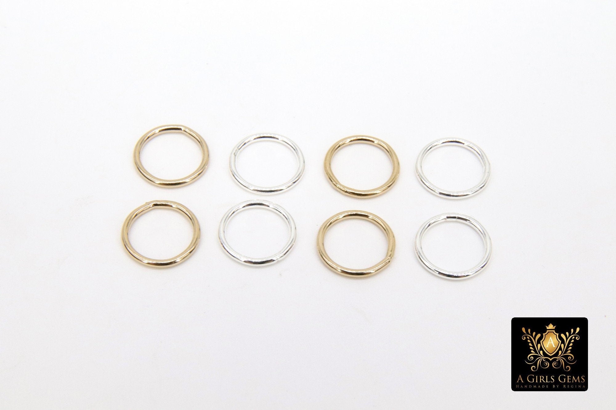 14 K Gold Filled Closed Soldered Rings, 925 Sterling Silver Interlocking Charms #2401, Round Shaped 6 mm 8 mm 10 mm