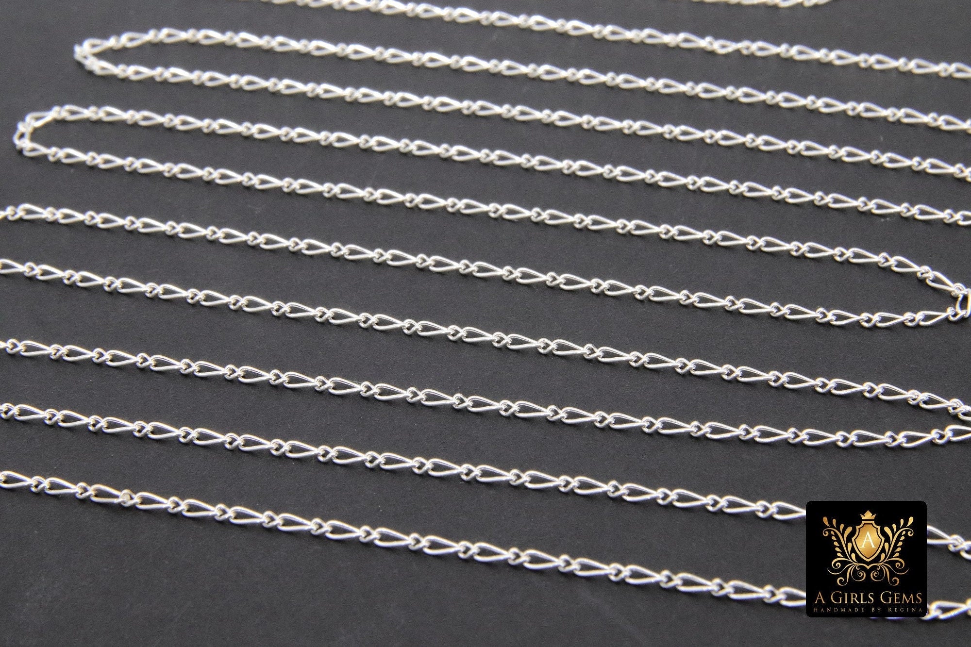 925 Sterling Silver Figaro Chains, 14 K Gold Filled 1.5 mm Unfinished 1/1 Figaro CH #847, By The Foot