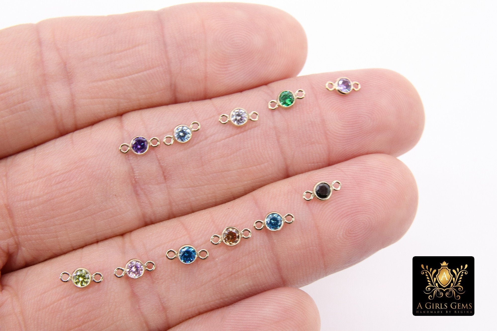 14K Gold Filled Birthstone Connectors, Top Quality CZ 3 mm Bezel Links #2888, Black Onyx CZ Permanent Jewelry Findings