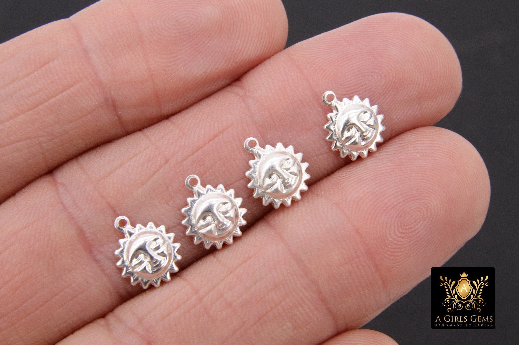 925 Sterling Silver Sun Charm, 14 K Gold Filled Sunshine Happy Face #2264, Mini Charms Jewelry