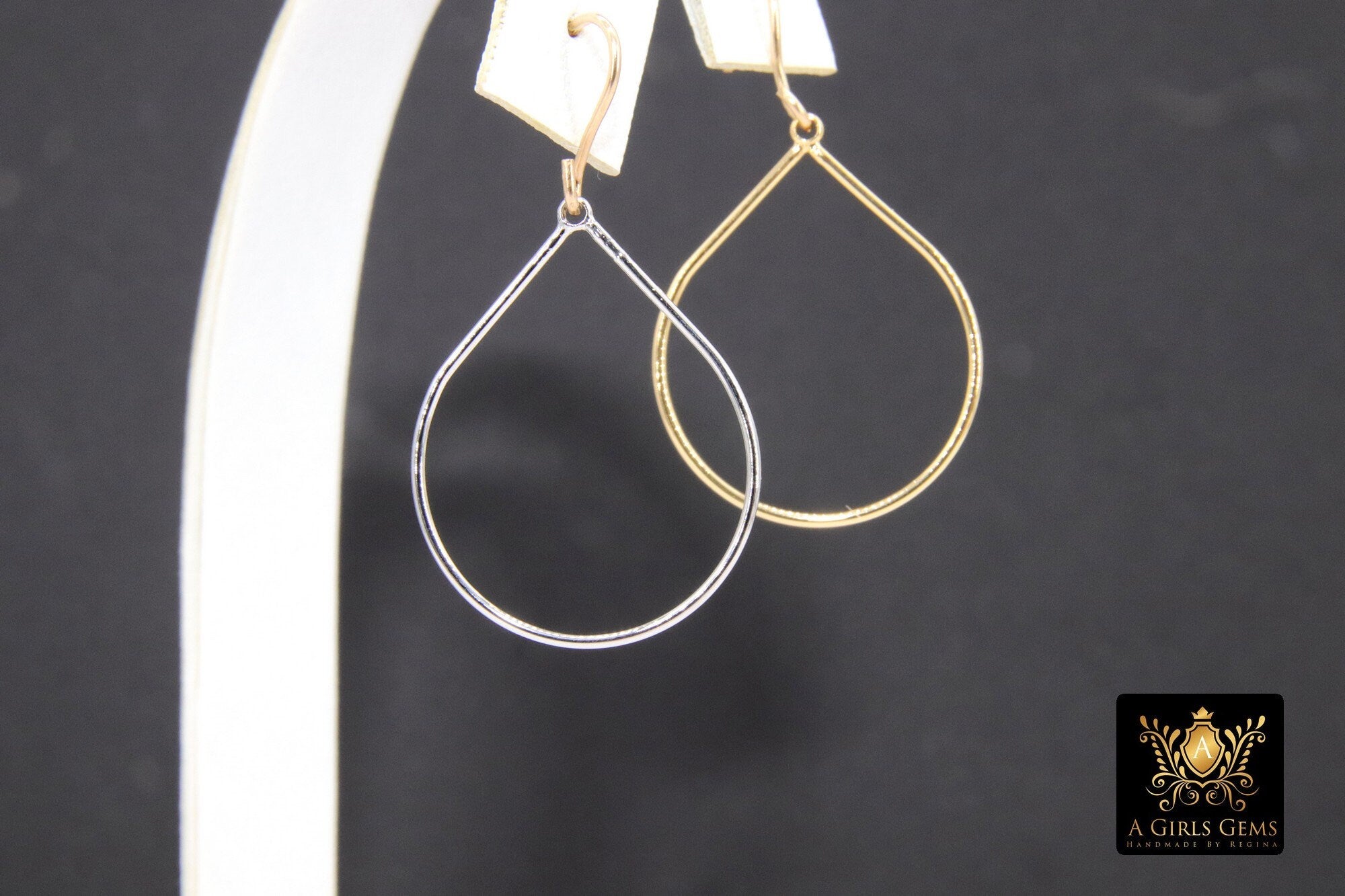 Silver Teardrop Hoop Ear Rings, 20 x 25 mm Silver Charms #737, Oval Gold Hoops High Quality Light Weight Wire Hoops Finding
