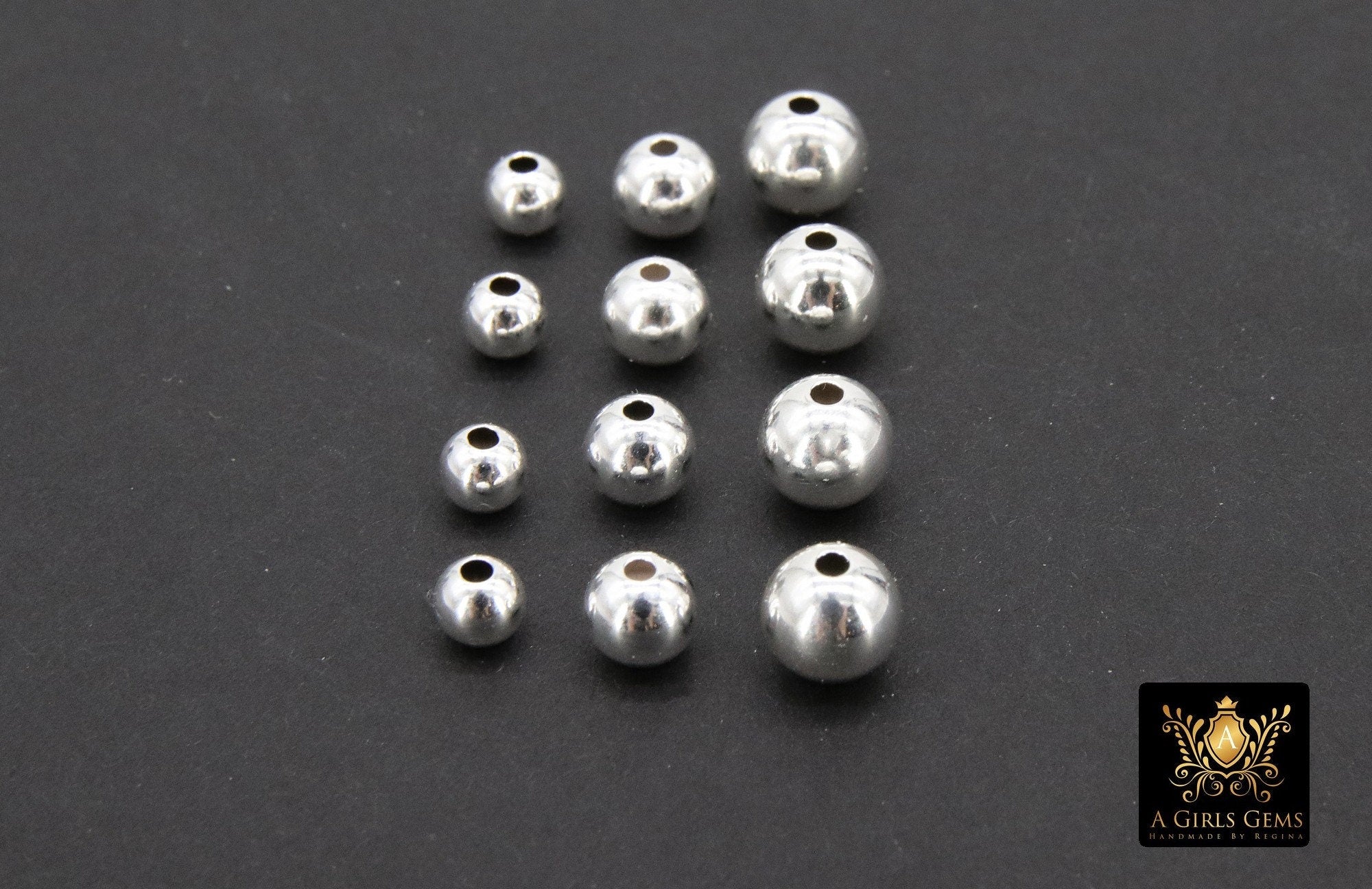 925 Sterling Silver Beads, Smooth Seamless Silver Round Beads #769, High Quality 2
