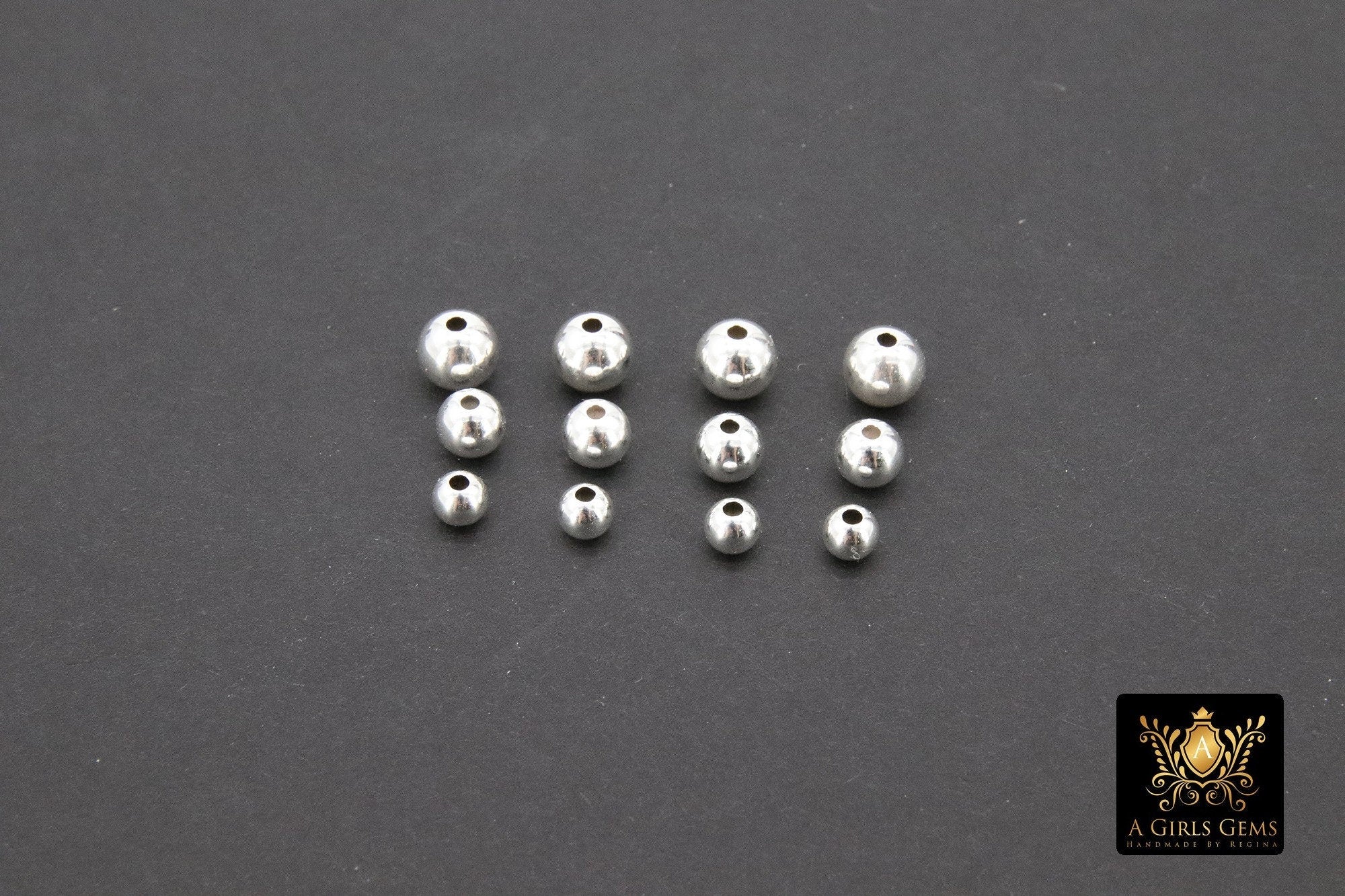 925 Sterling Silver Beads, Smooth Seamless Silver Round Beads #769, High Quality 2