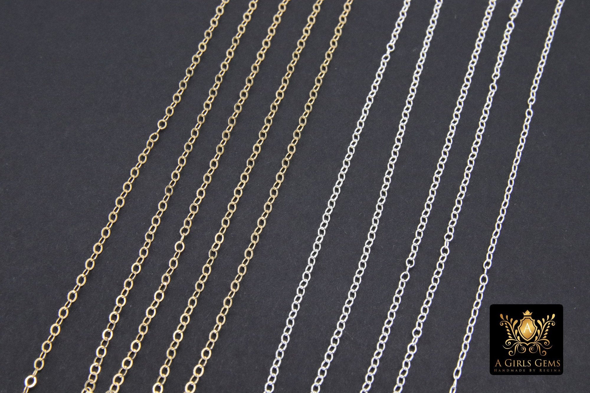 925 Sterling Sliver Dainty Cable Chains, 1.8 mm Genuine USA 14 K Gold Filled CH #835, Round Delicate Chain CH #727