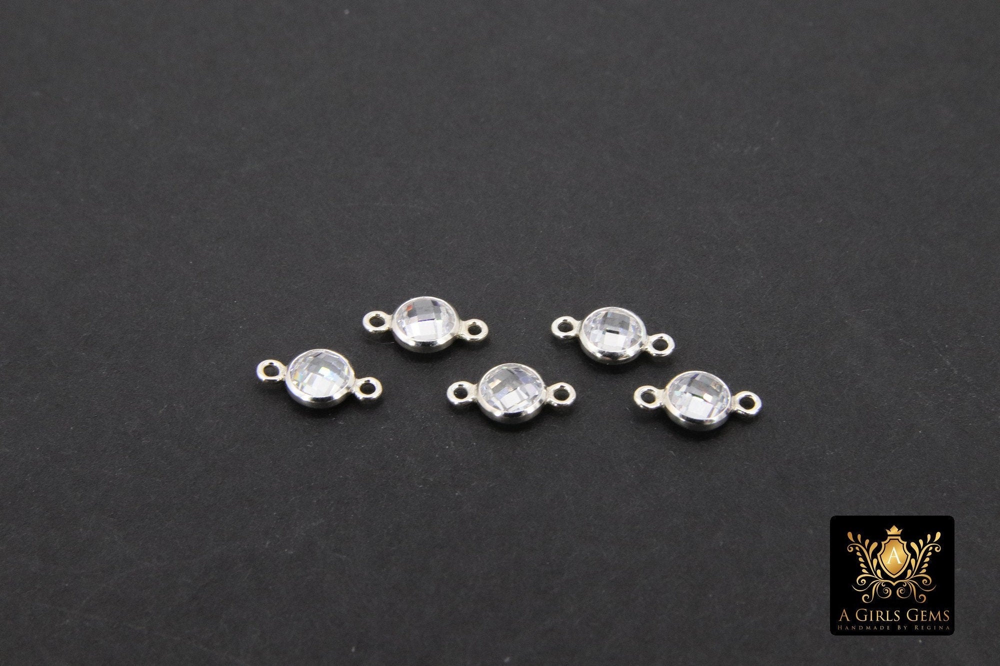 925 Sterling Silver Solitaire Connectors, 4 mm Flat Backs Cubic Zirconia Links #2802, Genuine Silver CZ Permanent Links