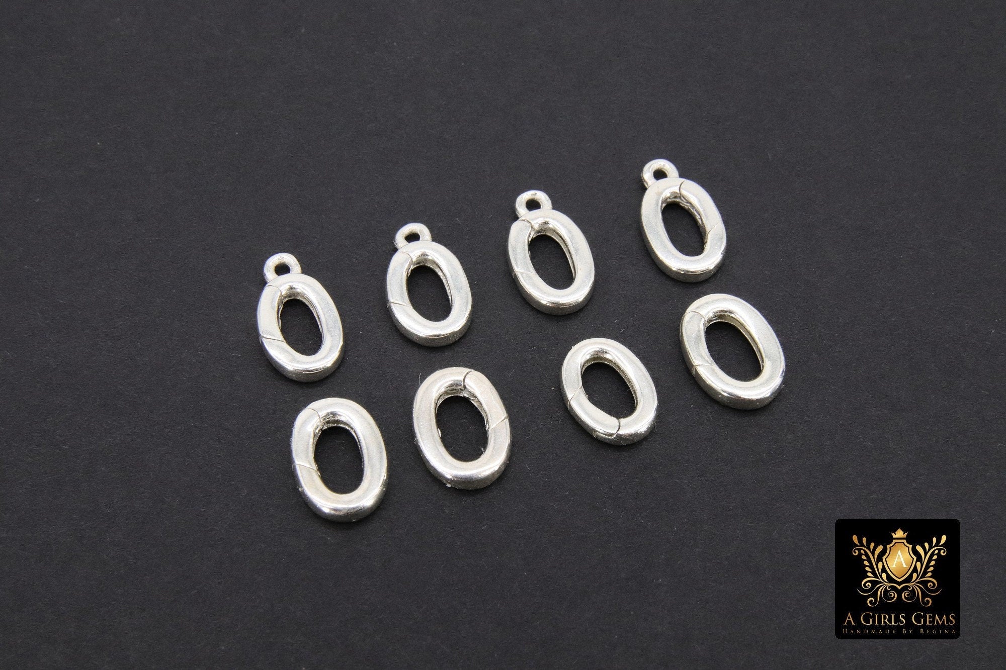 925 Sterling Silver Oval Push Clasp, 10 mm Silver Spring Oval Shaped #2295, 2 Styles Clip Connector